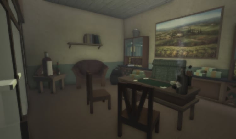 Rustic hideout exterior with vintage vehicle