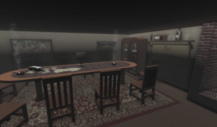 Bar room with seating and tables