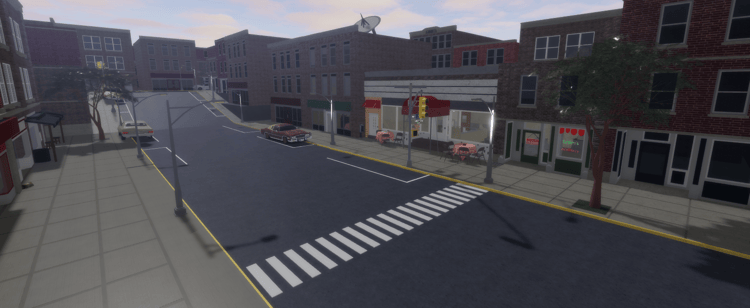 Authentic Italian pizzeria street map with surrounding buildings