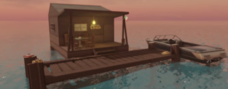 Cabin terrace with outdoor card table and seats