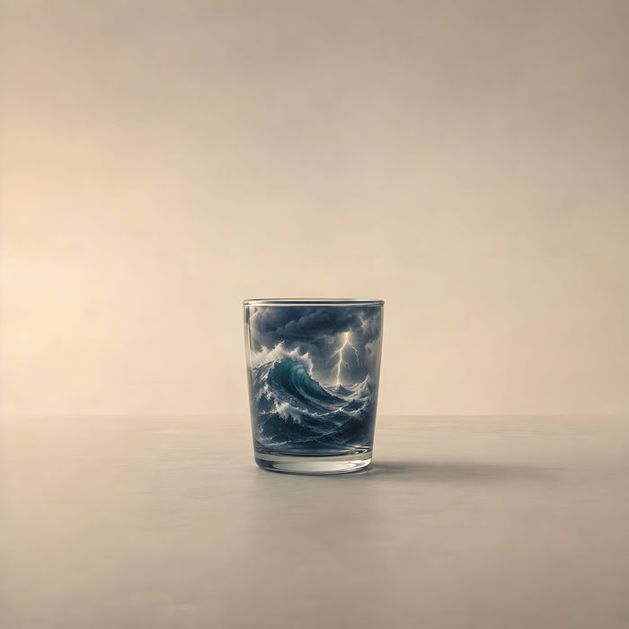 Minimal Surreal Art Ocean Storm In A Glass - Ai Generated