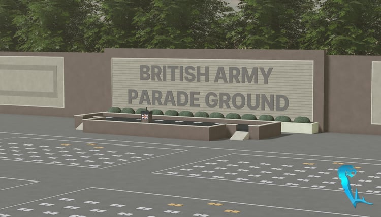 Military parade ground with multiple formation pads