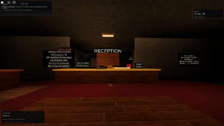 Roblox hotel reception during a night shift