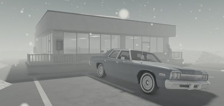 Roblox winter laundry store surrounded by snow