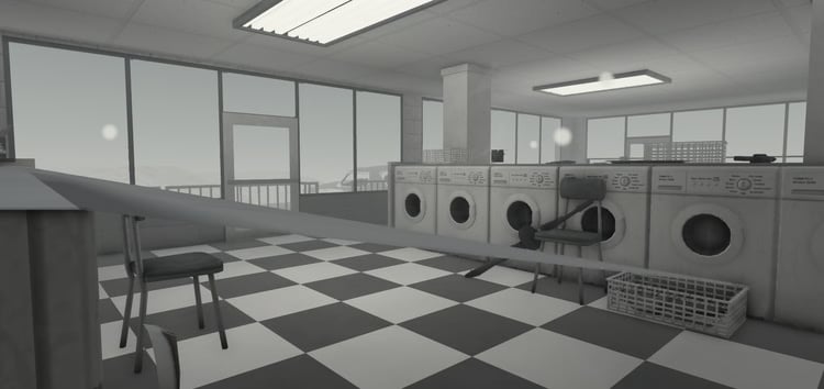Detailed Roblox laundry store interior with washing machines