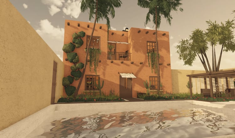 Mexican villa pool and courtyard exterior