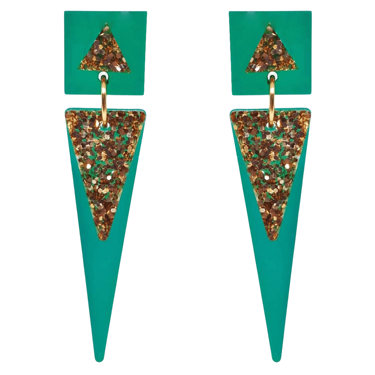 Retro 1970's 70s Disco Glamrock Studio 54 Green Gold Earrings by Atomic Cat