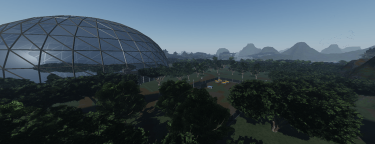 Geodesic dome surrounded by forest