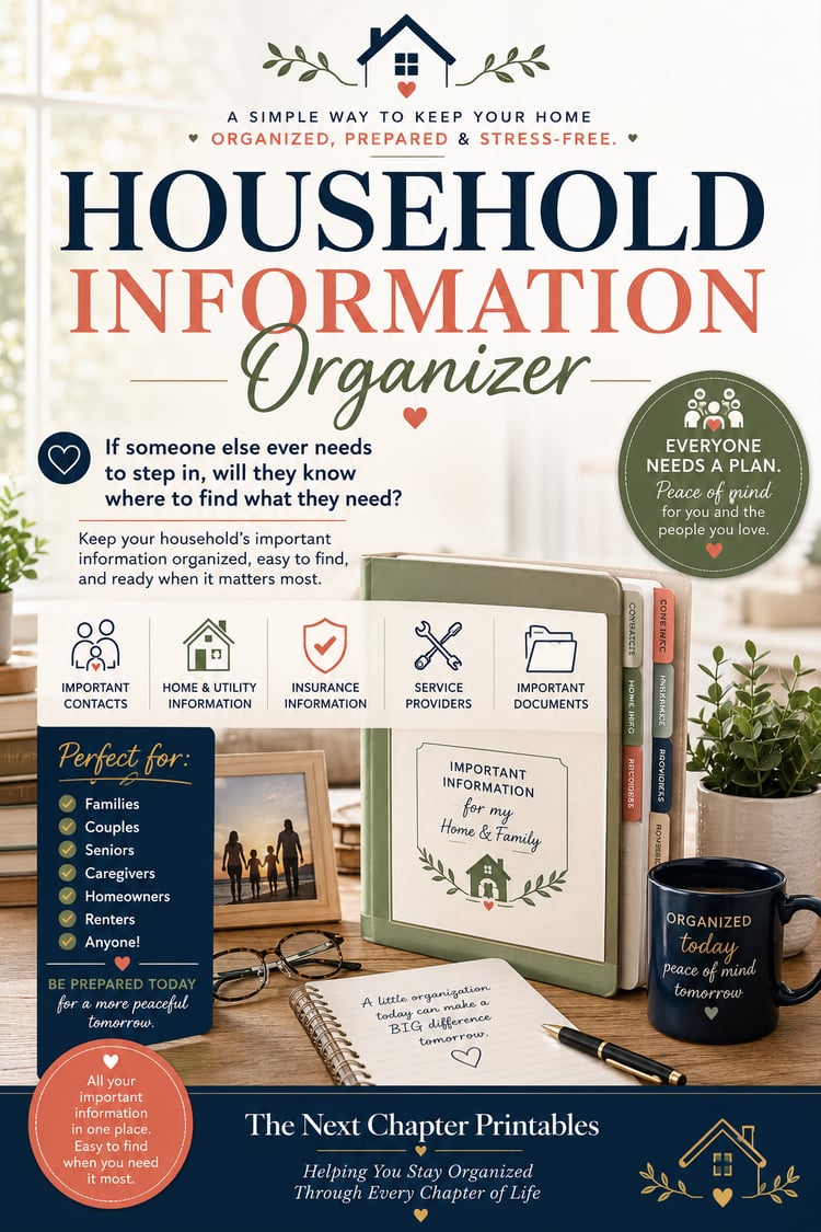 Household Information Organizer free printable with pages for organizing important household information and contacts.