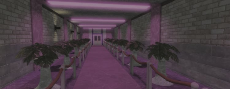 Large neon-lit disco room and performance stage