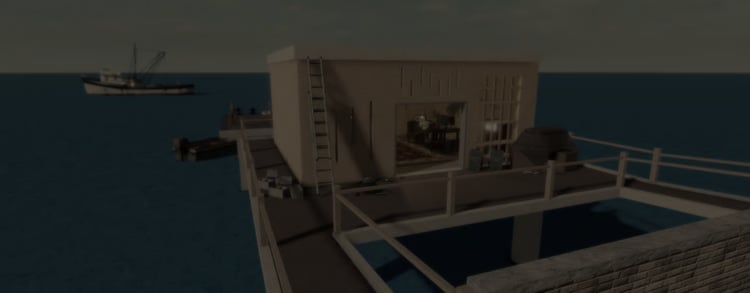 Fishing garage platform with rooftop parking area