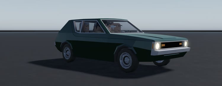 Classic green compact car front view