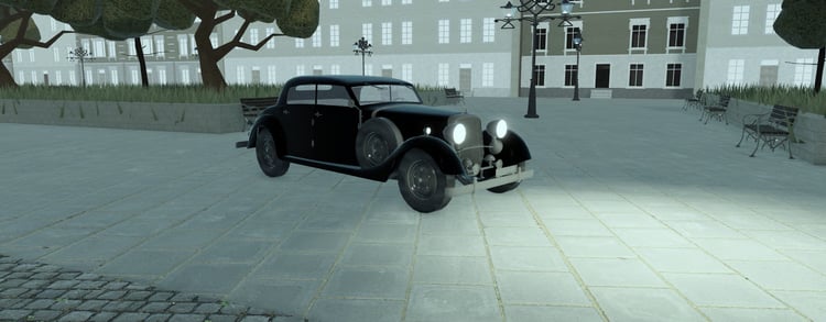 Classic black luxury car front view