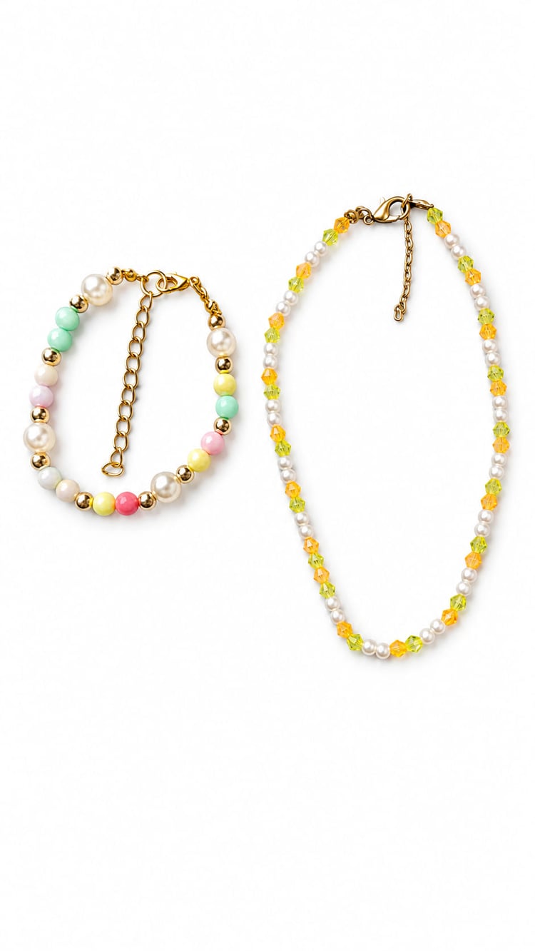 Golden Sunshine handmade pearl and crystal beaded bracelet and anklet set