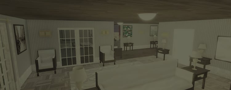 Furnished living room with sofas and beachside windows