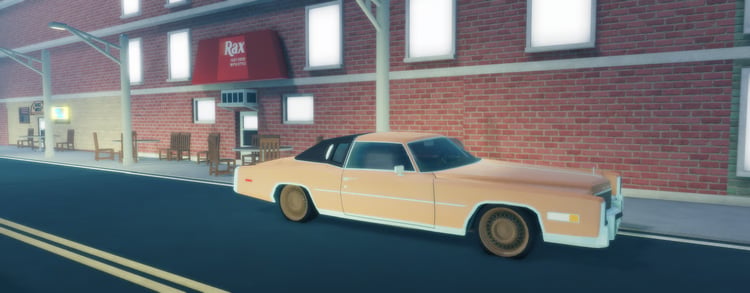 1959 private clubhouse exterior with vintage car