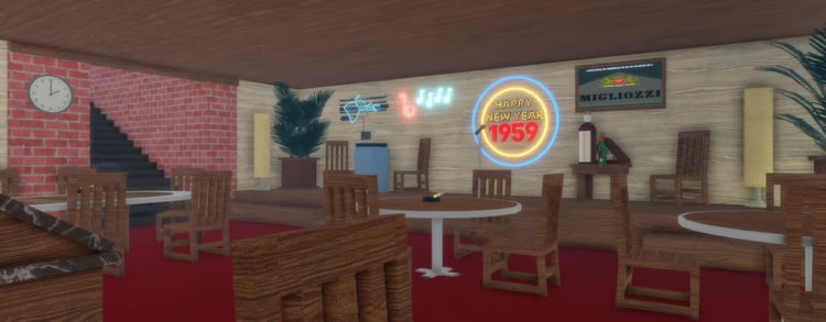 Italian-American clubhouse bar room with wooden furnishings