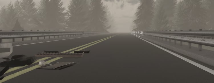 Two-lane road bridge with guardrails and yellow markings
