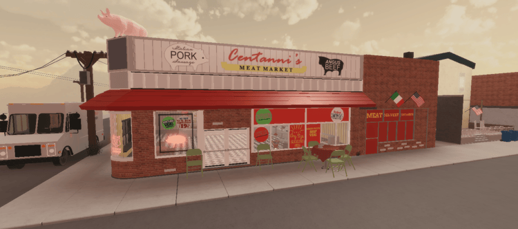 Detailed storefront and street-side decorations