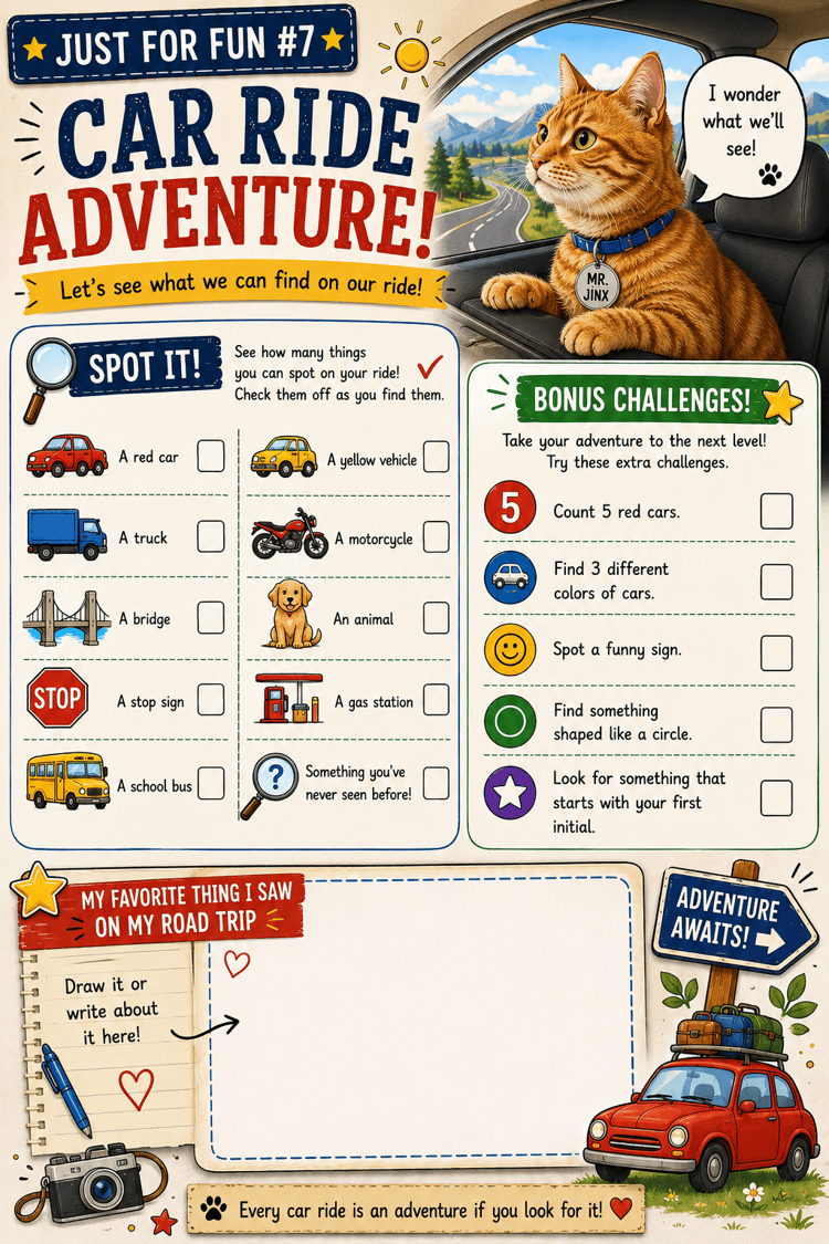 Car Ride Adventure printable activity for kids with fun travel activities for a car ride