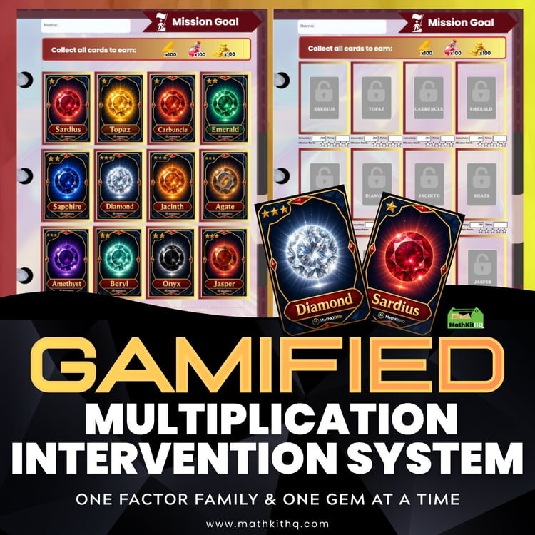 Gamified Multiplication Intervention System with 12 rare gems that students collect after solving multiplication of positive and negative numbers