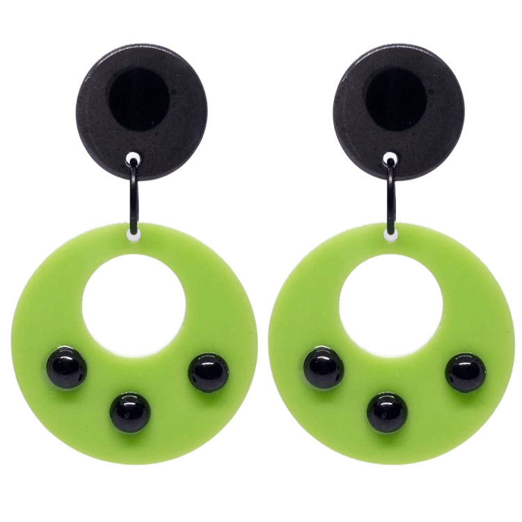 Retro Vintage Style Hoop Earrings Lime Black by Atomic Cat