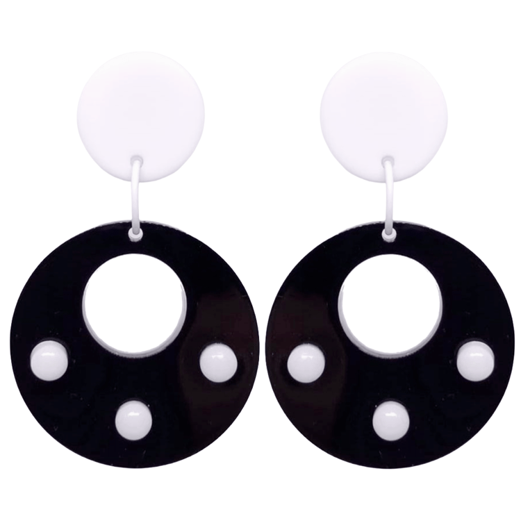 Retro Vintage Style Black White Hoop Earrings by Atomic Cat