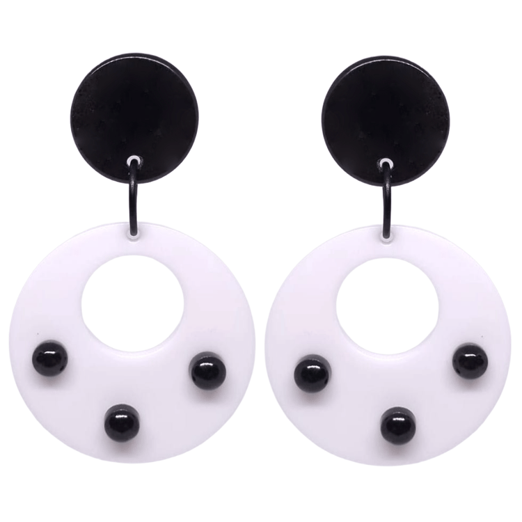 Retro Vintage Style Black White Hoop Earrings by Atomic Cat