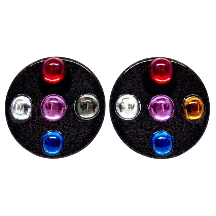 Retro 1980's Black Earrings with colourful Rhinestone studs by Atomic Cat