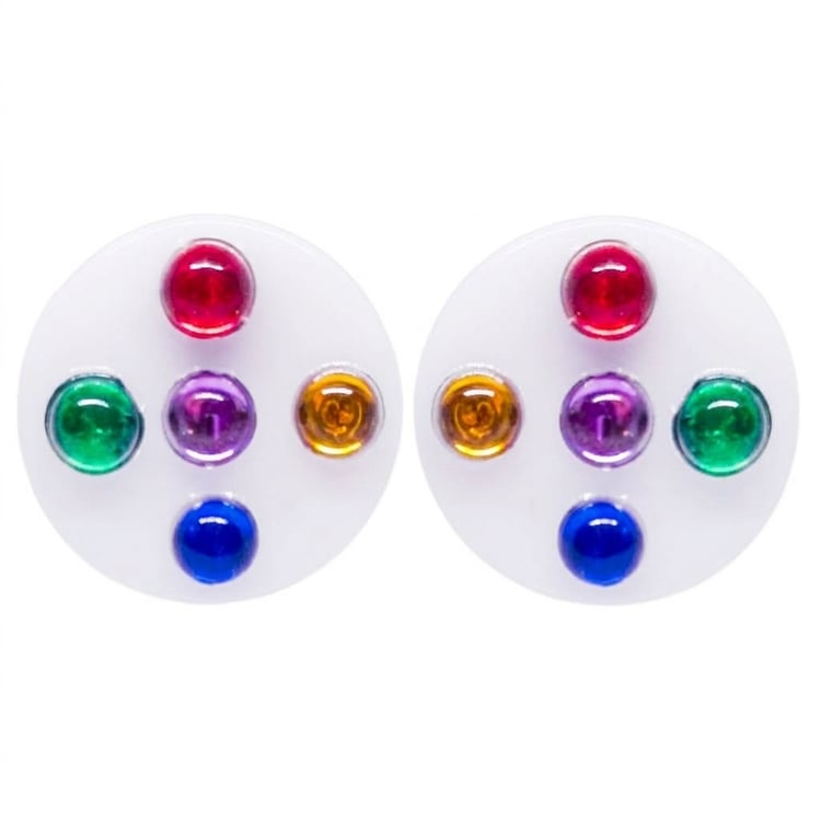Retro 1980's White Earring with Coloured Jewel Studs Atomic Cat