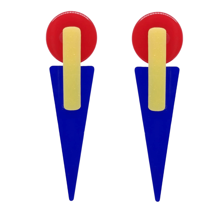 Abstract Prism Drop Retro 1980's Style Earring Red Blue Yellow by Atomic Cat