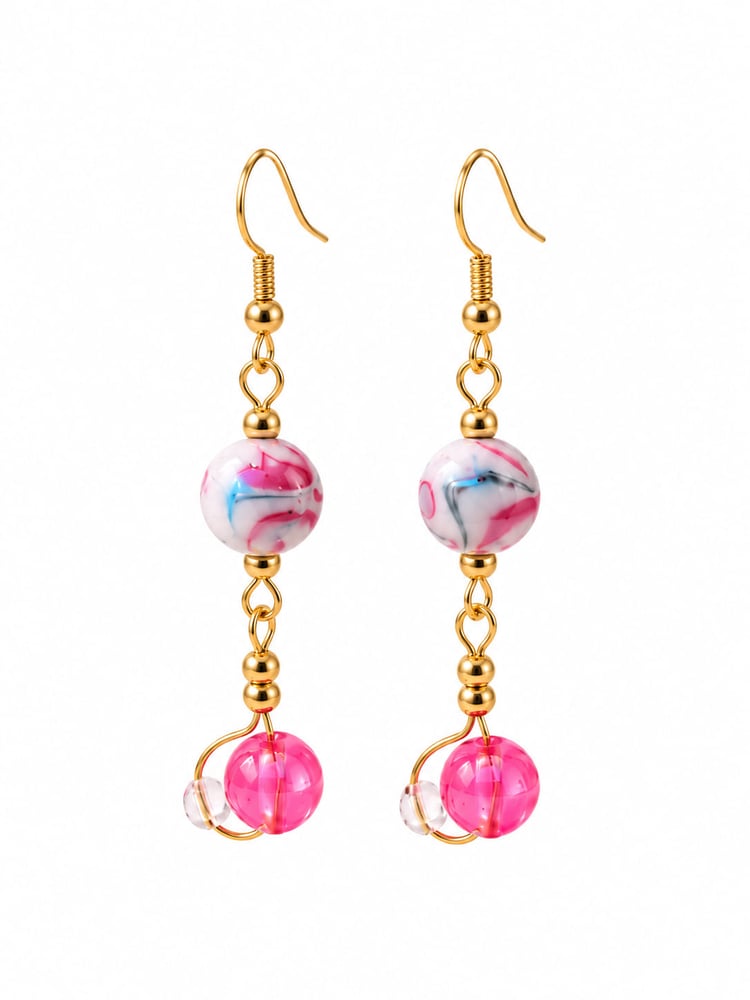 Handmade pink Austrian crystal drop earrings with 18K gold-plated 925 sterling silver hooks