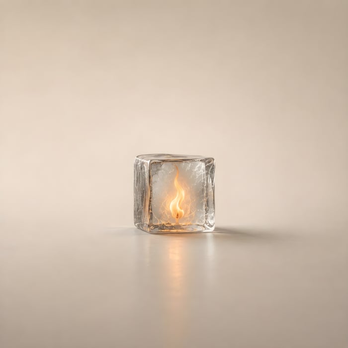 Minimal Surreal Art Fire In Ice Cube - Ai Generated