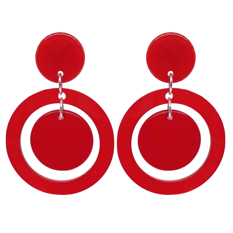 Retro 1960's Style Red Double hoop earrings by Atomic Cat