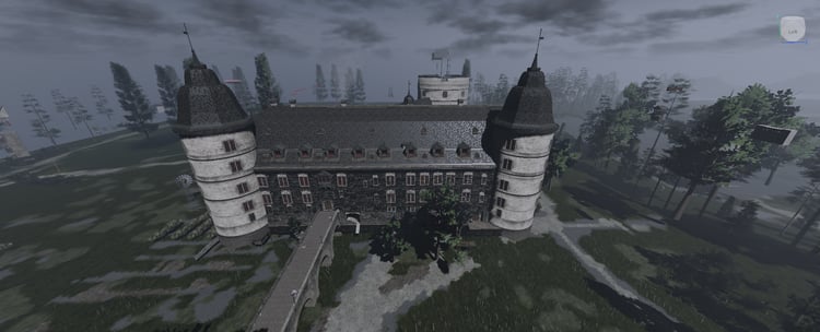 Medieval castle with large stone towers