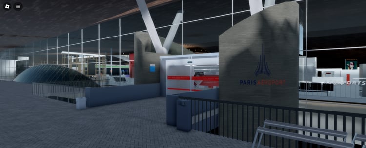 Detailed exterior of a large Paris airport terminal