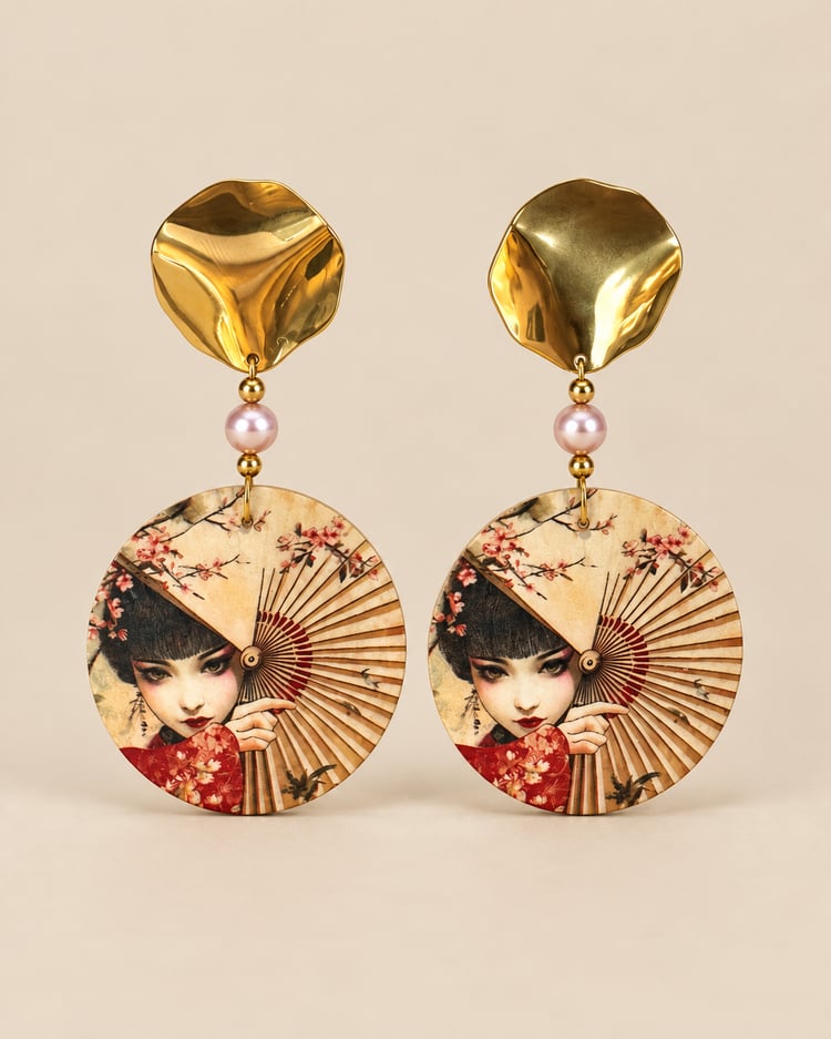Orecchini Arte Orientale in madreperla con perla di fiume rosa