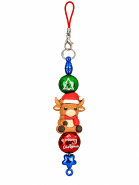 Handmade reindeer Christmas hanging decoration with colourful festive beads, Merry Christmas charm and blue star