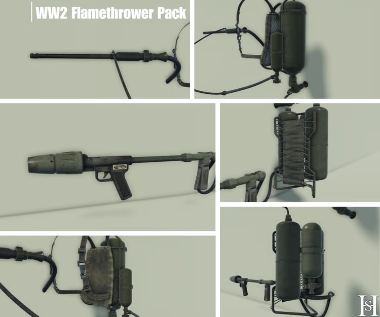 WW2 flamethrower equipment collection
