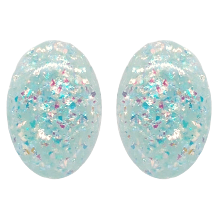 Retro 1960's Oval Glitter Stud Earrings Mint Green by Atomic Cat
