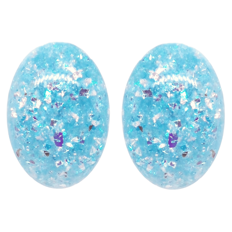 Retro 1960's Oval Glitter Stud Earrings Turquoise by Atomic Cat