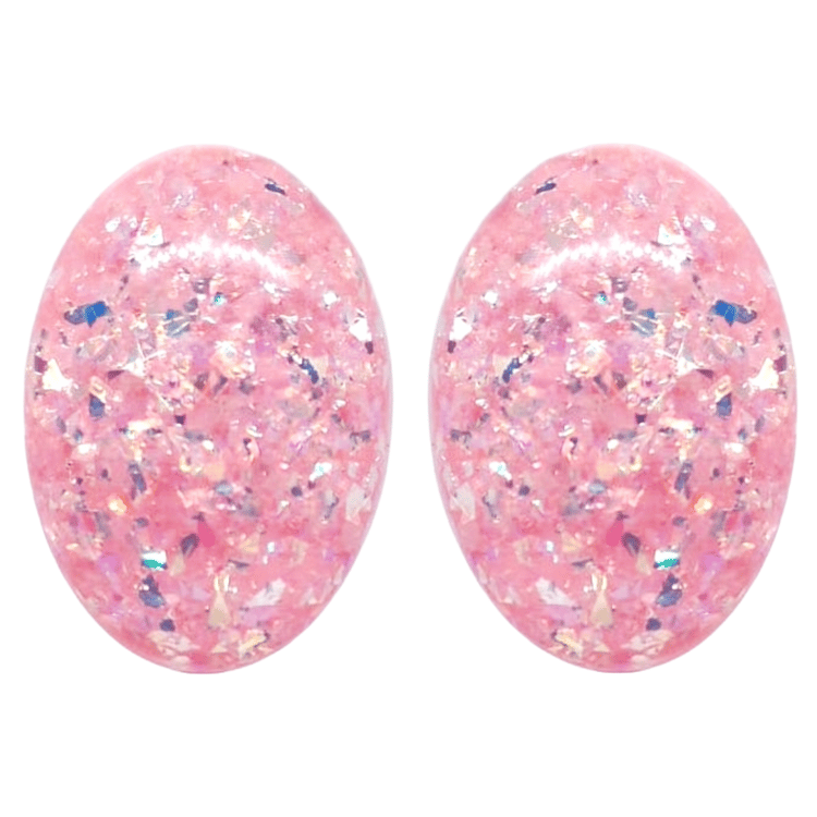 Retro 1960's Oval Glitter Stud Earrings Pink by Atomic Cat