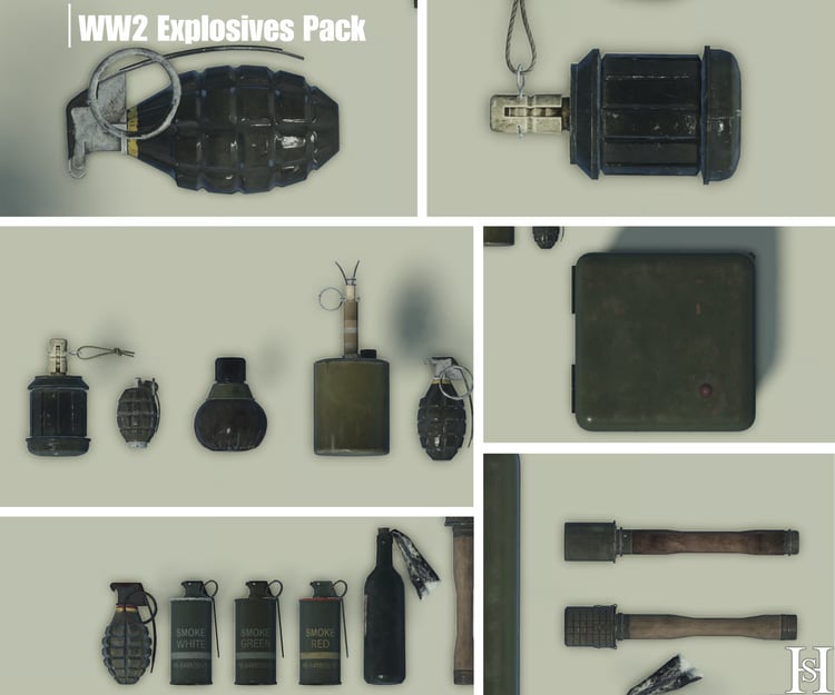 WW2 fragmentation grenade models
