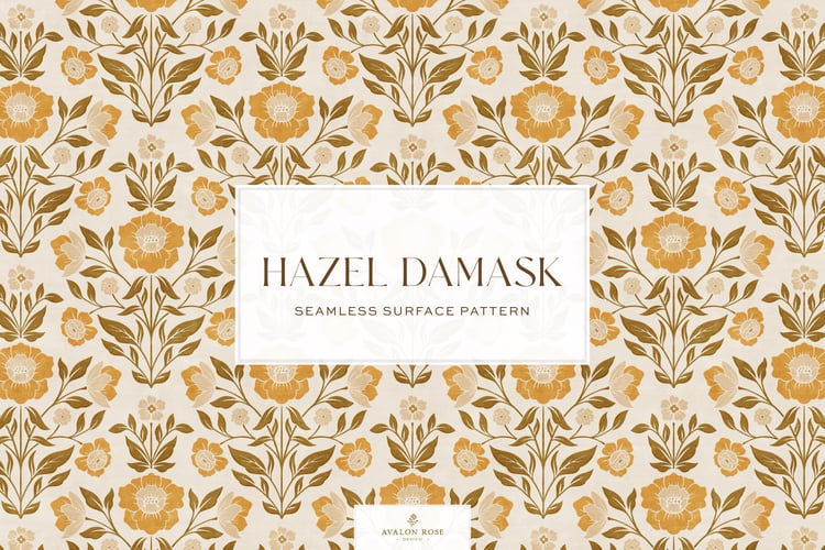 Vintage retro floral damask seamless surface pattern in retro orange and brown