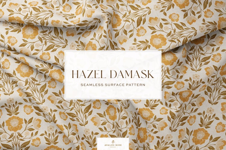 Vintage retro floral damask seamless surface pattern in retro orange and brown on fabric