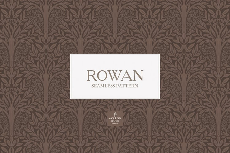 Hand drawn seamless pattern featuring woodland trees and leaves in dark brown