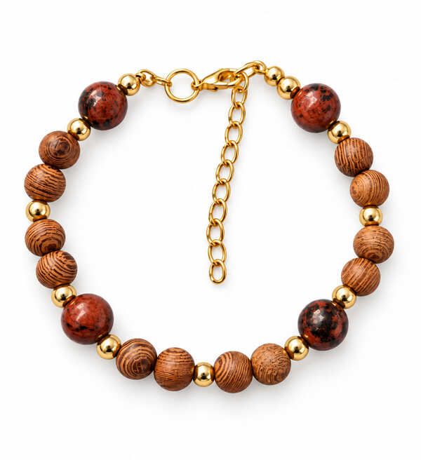 Handmade Golden Swan bracelet with genuine natural gemstone, wood and gold-toned beads