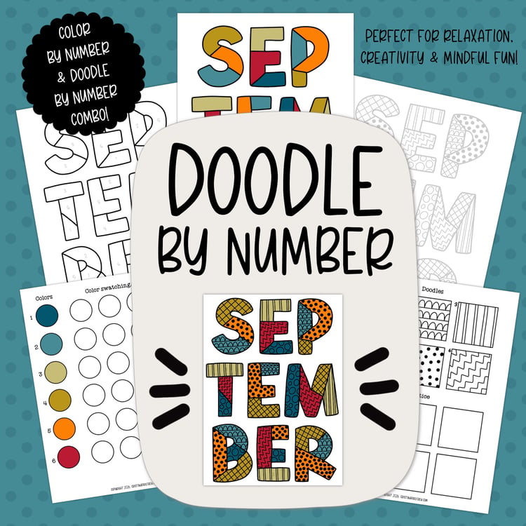 September Doodle + Color by Number Printable PDF | Creative Relaxation Activity Doodle + Color by Number Printable PDF | Creative Relaxation Activity