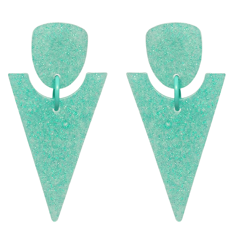 Retro 1980's Kitsch Style Green Triangle Glitter Earrings by Atomic Cat