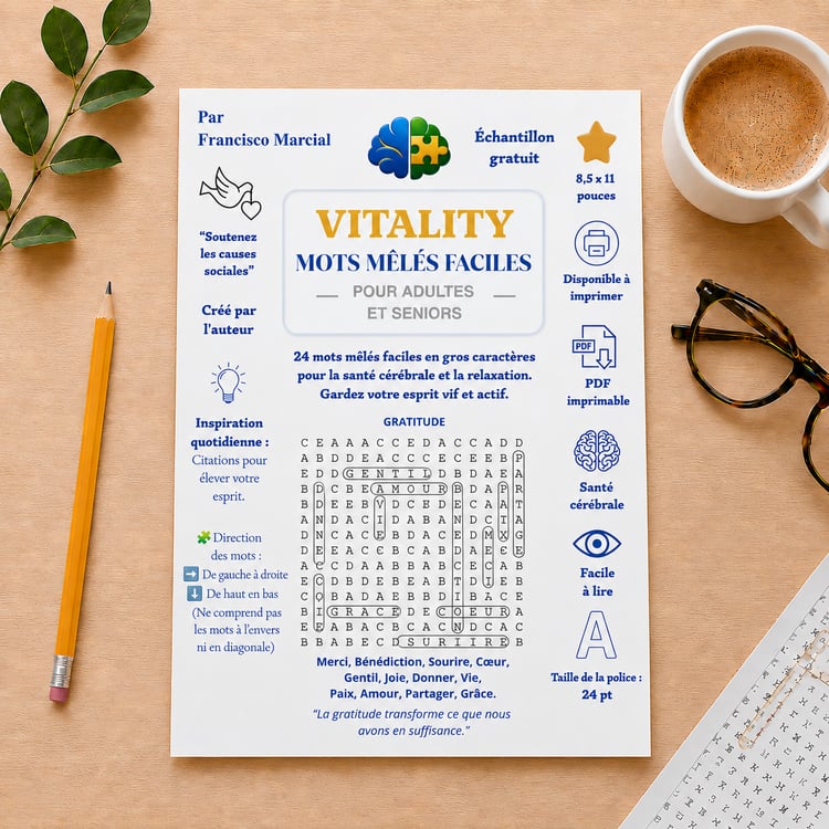 Grille de mots mêlés imprimable en gros caractères pour adultes et seniors